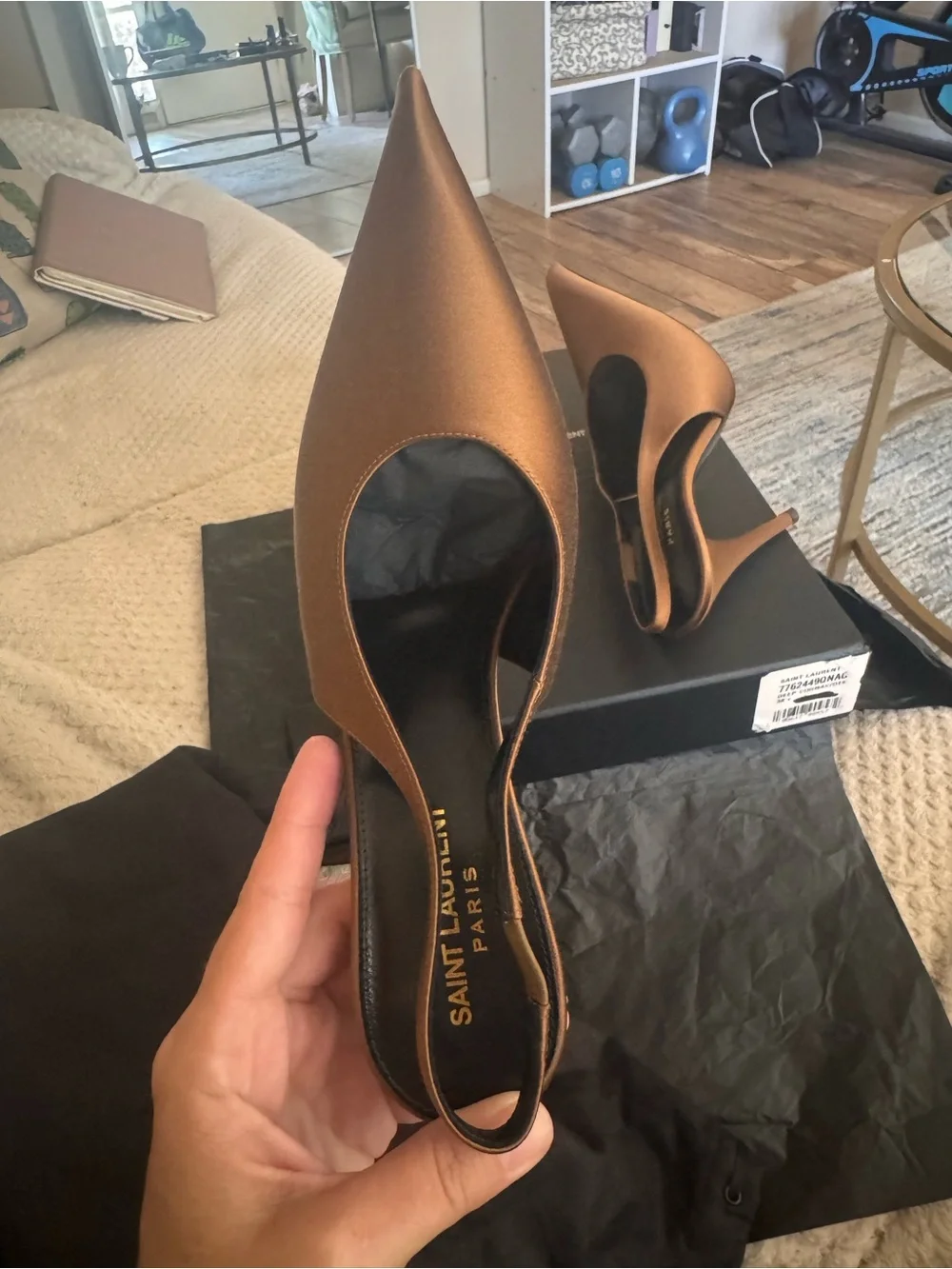 Saint Laurent Bronze Brown Pointed Toe Slingback Pumps - Picture 10 of 12